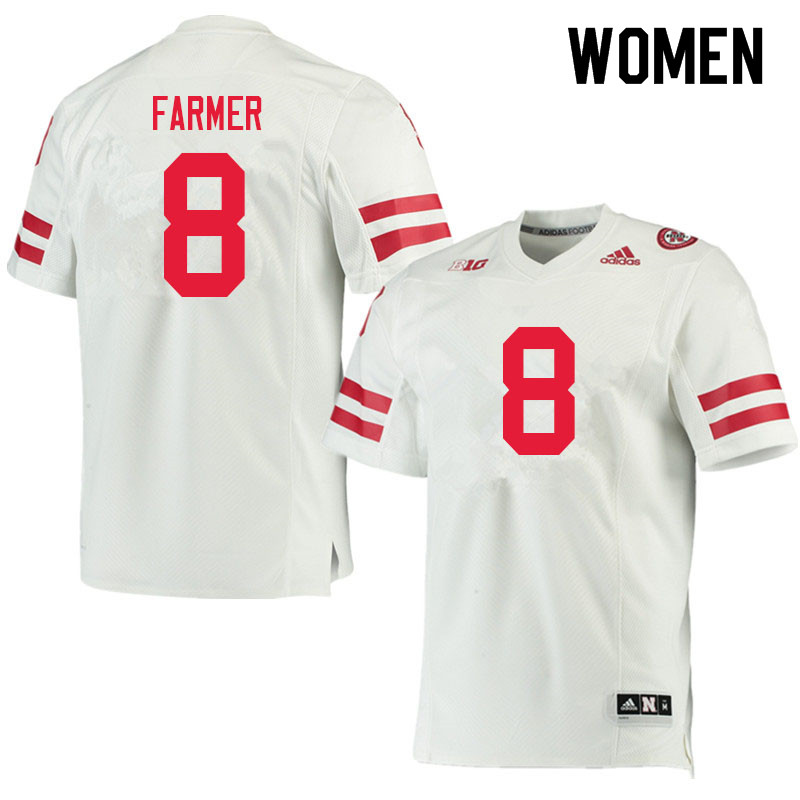 Women #8 Myles Farmer Nebraska Cornhuskers College Football Jerseys Sale-White - Click Image to Close